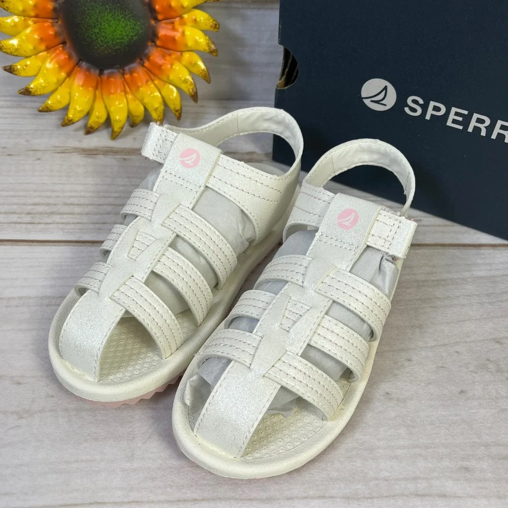 Sperry Skipper White Shimmer Pink Fisherman Sandals Kids Size 12M SOL167906